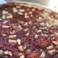 BBQ Chicken Pizza · BBQ chicken breast, smoked bacon, and fresh jalapenos. Deep dish pizza topped with a thin la...