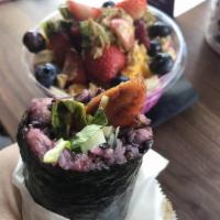 The Original Acai Bowl · Blended organic acai, strawberries and banana topped with banana, mango, blueberries, strawb...