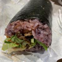 Kimchi Beef Rice Roll · Kimchi, beef, lettuce, pickled radish, with spicy soybean sauce.