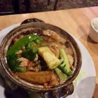 Seafood Hot Pot · A combination of shrimps, crawfish, scallops, tofu and assorted Chinese vegetables cooked wi...