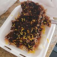 Tahdig · Crispy rice with 1 or 2 toppings.