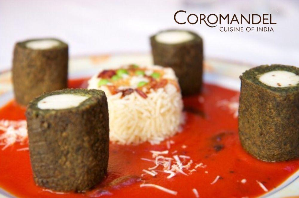 Coromandel's Sham Savera · Spinach and homemade cheese dumplings served with tangy tomato honey sauce. Contains gluten. 