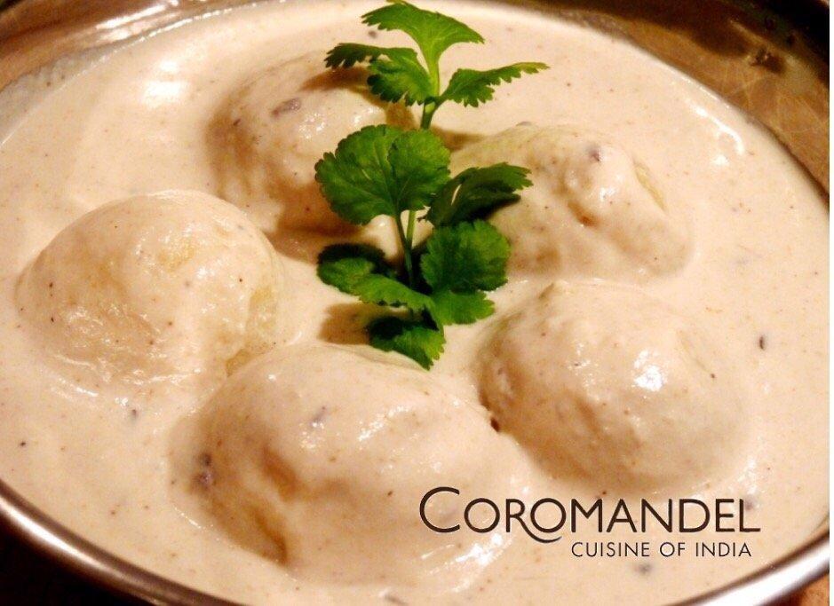 Malai Kofta · Vegetable and cheese dumplings in a mild cashew and almond sauce. Contains gluten.