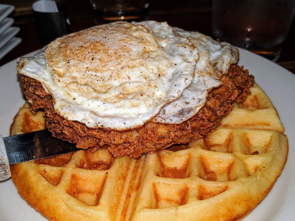 Chicken and Waffles · Boneless fried chicken, buttermilk waffle, fried eggs.