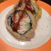 Crunch Roll · shrimp tempura, cucumber, tempura flake and unagi sauce.