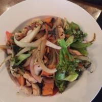 Grilled Vegetable Salad · Pan grilled onions, bell peppers, napa cabbage, bok choy, sweet potatoes, carrots, tofu and ...