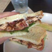 Salmon BLT Sandwich · Salmon, applewood bacon, lettuce, tomato, and mayonnaise.