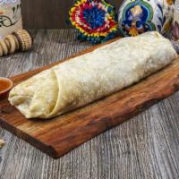Louie Louie Burrito · Served with 2 large flour tortillas, beans, rice, 2 chile rellenos, lettuce, tomato, cheese,...