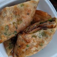 Fancy Beef Wrap · Sliced roast beef, scallions and hoisin sauce wrapped in scallion pancake. (4 pieces)