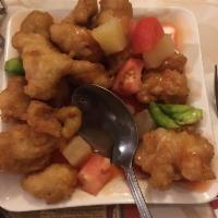 Sweet and Sour Chicken · Cooked with or incorporating both sugar and a sour substance.