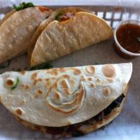 Hybrid Taco · Your choice of tortilla filled with woodfired steak, mozzarella, avocado, mushroom, bell pep...