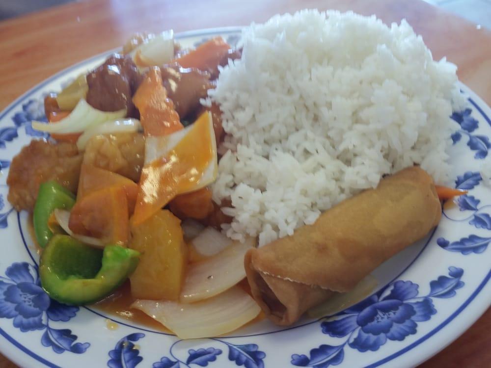 Sweet and Sour Chicken · Breaded chicken breast and fried with white onion chunked pineapple, green peppers and carrots in a delicious sweet and sour sauce.