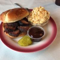 Smoked Brisket Sandwich · Served with choice of side and a drink.