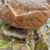Picante Burger · 1/4 lb. Char broiled fresh ground chuck patty, chipotle mayo, Swiss cheese, jalapenos, lettu...