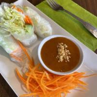 Fresh Rolls · Lettuce, cucumbers and noodles rolled into a clear rice paper and served with peanut sauce.