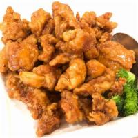 Princess Chicken · Chunks of chicken breast lightly battered, fried to a golden brown and tossed with a spicy h...