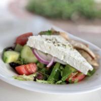 Greek Salad · Comes with Vine Ripe Tomatoes, Cucumbers, Onions, Peppers, Barrel aged Feta, Kalamata olives...