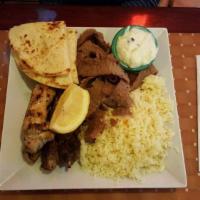 Combination Plate · Served with Greek salad, pita bread, tzatzikI and choice of french fries, rice or lemon pota...