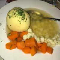 Matzoh Ball Soup · Carrots, kasha, rice, and/or noodles available upon request.