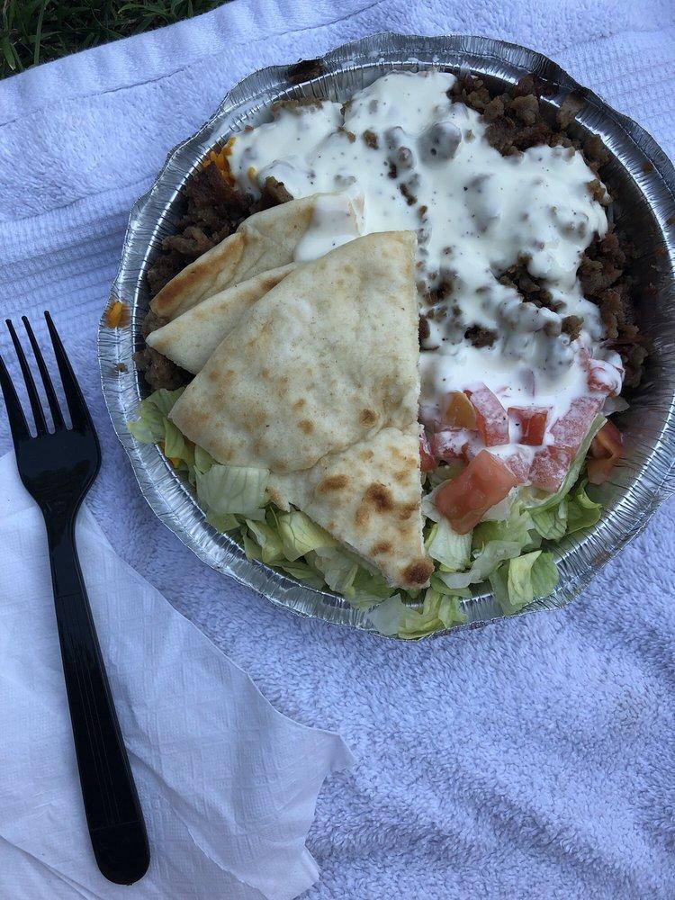Beef Gyro Platter · Platters are served with one white sauce and one red sauce. Regular platters are served with two white sauces and one red sauce.
