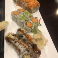 Dynamite Roll · 6 pieces. Shrimp tempura, avocado, and tobiko.