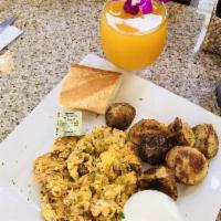Chorizo Scramble · Chorizo with scramble eggs, green chili, jack cheese and sour cream