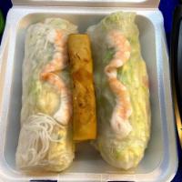 2 Pieces of Vietnamese Egg Rolls · Pork, vegetables and glass noodles wrapped in rice paper and fried till golden brown.