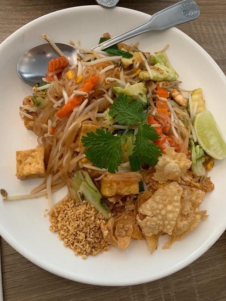 Old School Pad Thai · Rice vermicelli, house tamarind sauce, fresh bean sprouts, green onion and crushed peanuts. Vegetarian.