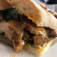 The Moorish Chicken Sandwich · seared chicken, arugula, avocado, aioli& romesco sauce (contains almonds)