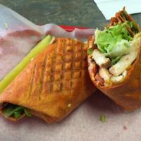 Chicken Chipotle Wrap · Chicken, chipotle sauce, cheddar cheese, lettuce, tomatoes and onions. Comes with a pickle a...