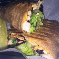Cranberry Chicken Wrap · Grilled chicken, lettuce, cheddar cheese, pecans, dried cranberry and cranberry citrus vinai...