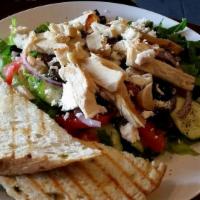Greek Salad · Romaine lettuce, tomatoes, cucumbers, Kalamata olives, pepperocinis, red onions and feta che...