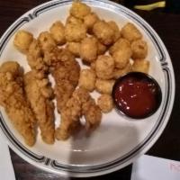 Kids Chicken Fingers Meal · Choice of side.  Includes a juice box and a freshly baked sugar cookie.