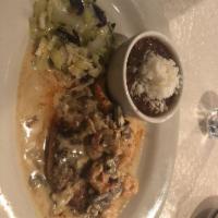 Fish Ponchartrain · Choice of fish blackened, topped with shrimp, crawfish and lump crab in a mushroom brandy cr...