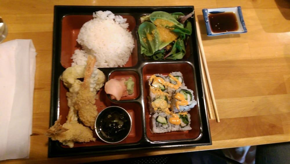 Shrimp Tempura Roll · Inside: shrimp tempura, asparagus and avocado. Top: potato flakes, eel sauce and crunchy flakes.