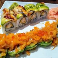 Sweet Dragon Roll · Shrimp tempura and spicy mayo topped with eel, avocado and eel sauce.