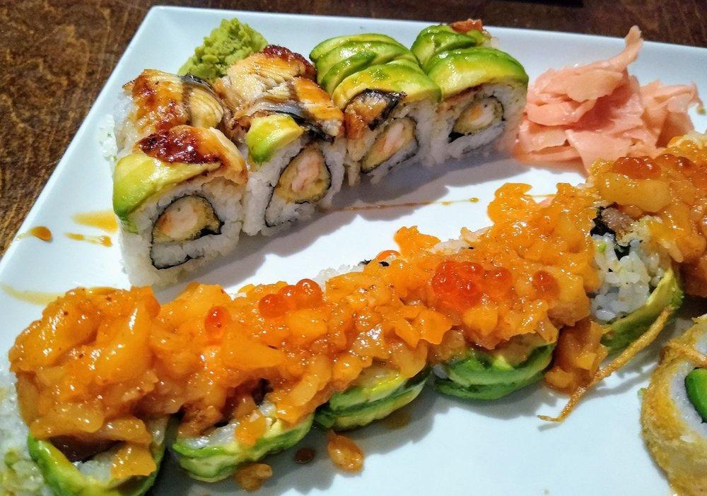 Sweet Dragon Roll · Shrimp tempura and spicy mayo topped with eel, avocado and eel sauce.