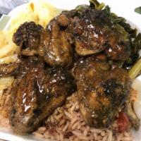 Jerk Wing Dinner · Includes rice and peas or white rice and choice of 2 sides.