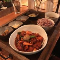 Spicy Squid and Pork Belly · Juicy pork belly and squid stir-fried with mushrooms in sweet and spicy Gochujang sauce. Spi...