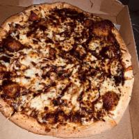 BBQ Chicken Pizza · Special made BBQ sauce, grilled chicken breast, topped with 100% mozzarella and Parmesan che...