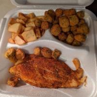 Cajun Fried Catfish · A deep-fried fillet of Cajun-seasoned catfish. Served with your choice of 2 sides. Add fried...