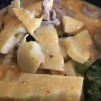 Yellow Curry · Gaeng garee. Hot and spicy. Spicy yellow curry cooked with coconut milk, potatoes, onions an...