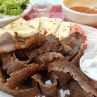 Gyros Plate · Your choice of 2 sides.
Salad, soup, cole slaw, fries, greek potato, or rice