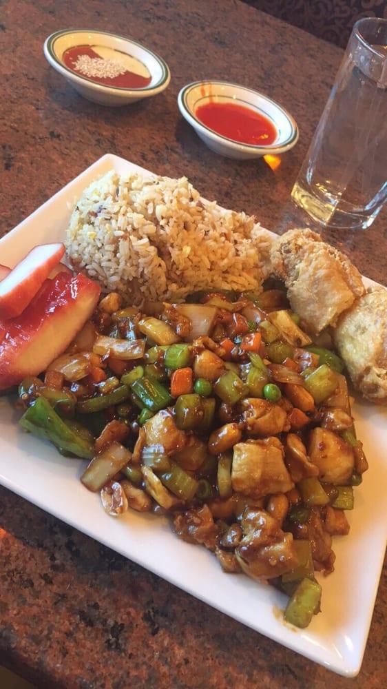 Kung Pao Chicken · Chicken stir fried with fresh onions, green peppers, carrots and peanuts in spicy sauce. Served with steamed rice. Hot and spicy.