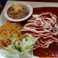 Enchiladas Suizas · Choice of 2, chicken, carnitas or cheese enchiladas, topped with melted mozzarella cheese, s...