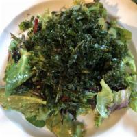 Local Mixed Greens Salad · Japanese ginger-sesame carrot vinaigrette, Roasted kale