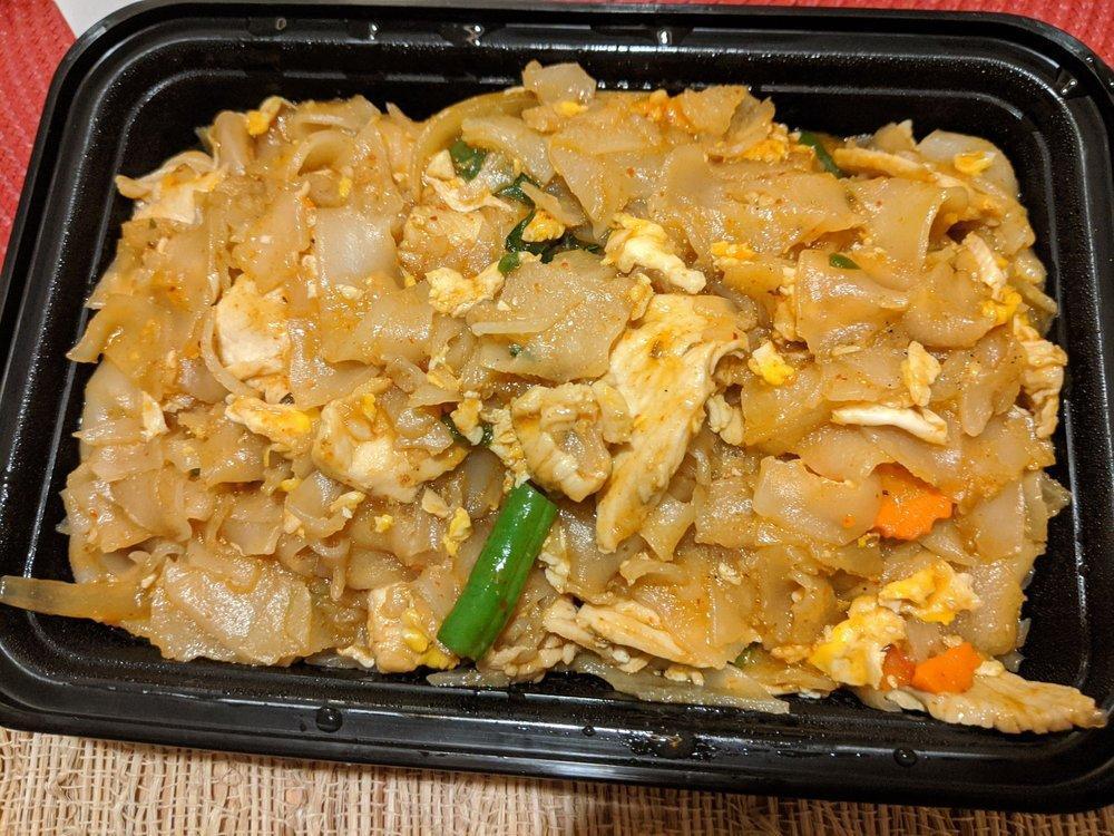 Drunken Noodles · Sauteed flat noodles with onion, bell, carrot, string bean, chili paste, oyster sauce and fresh basil.