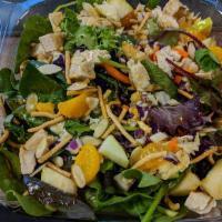 Sesame Chicken Salad · Sesame slaw, Chicken, Apples, Almond, Mandarin Oranges & Crunchy Noodles