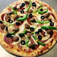 La Val's Special Pizza · Mushrooms, salami, pepperoni, onions, bell peppers, black olives and sausage.