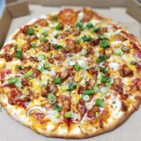 BBQ Chicken Special Pizza · BBQ chicken, onions, cheddar cheese and green onions.